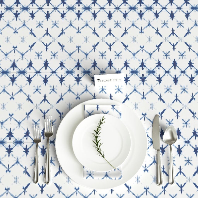 Indigo Diamonds Tablecloth Small Shibori Cotton Sateen Tablecloth by Spoonflower Small Shibori Diamonds by jewels/_at/_home