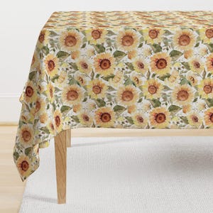 Sunflower Tablecloth - Watercolor Sunflowers by red_raspberry_design - Summer Garden Botanical  Cotton Sateen Tablecloth by Spoonflower