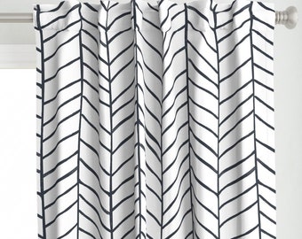 Boho Herringbone Curtain Panel - Herringbone by jillcookdesigns - Black And White Monochromatic Chevron  Custom Curtain Panel by Spoonflower