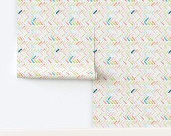 Herringbone Stripe Non-Pasted Wallpaper Chevron Pastel Watercolor - Candy Watercolor Herringbone by laurapol Wallpaper by Spoonflower