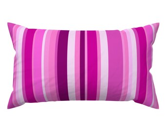 Bright Pink Stripes Accent Pillow - Birthday Pink Stripe by squilla -  Magenta Bold Vivid  Rectangle Lumbar Throw Pillow by Spoonflower