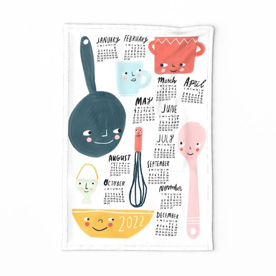 Tea Towel Calendar 2022 2022 Calendar Tea Towel Kitchen Friends 2022 By Anda Cute | Etsy Singapore