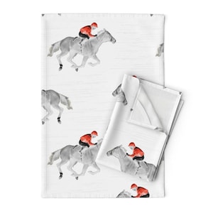 Thoroughbred Tea Towels (Set of 2) - The Jockey by vintage_style - Equestrian Race Horse Horses Derby Linen Cotton Tea Towels by Spoonflower