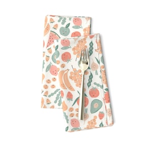 Cute Foods Dinner Napkins (Set of 2) - Fruit And Veggies by hufton_studio - Happy Boho Fruit Healthy Food Cloth Napkins by Spoonflower