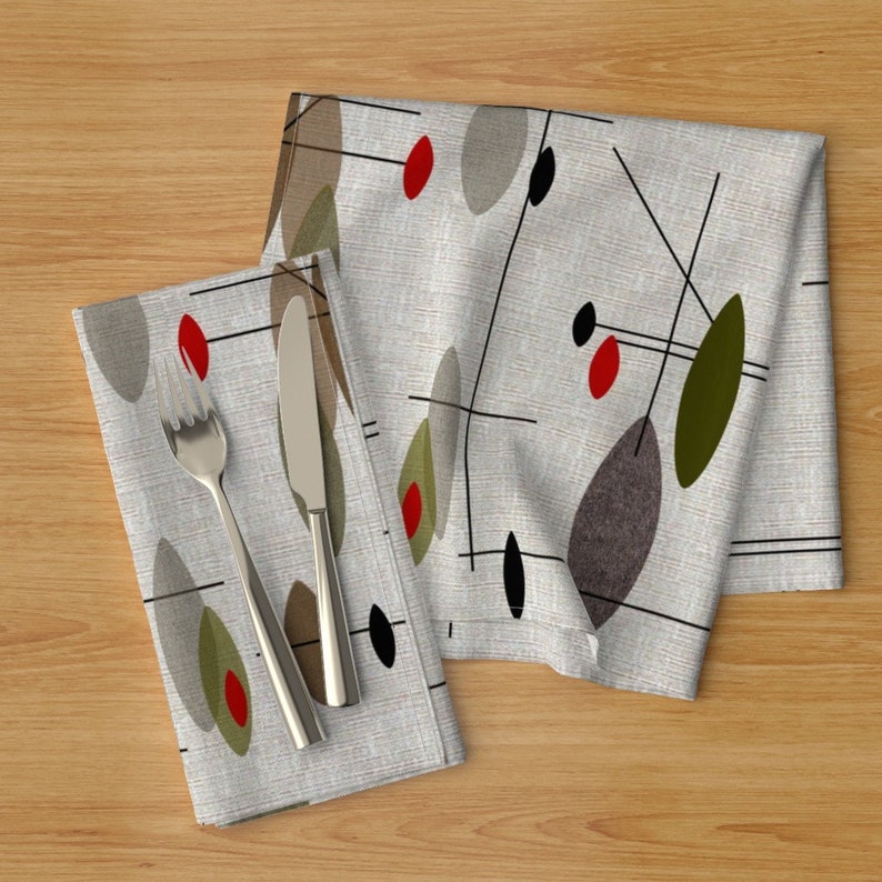 Mid-century Abstract Cloth Napkins by Spoonflower - Hanging Orbs by gigirn46aim/_com Mid-century Modern Dinner Napkins Set of 2