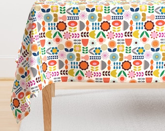 Scandinavian Tablecloth - Mod Scandinavian Garden by katerhees - Scandi Style Folk Art Inspired Cotton Sateen Tablecloth by Spoonflower