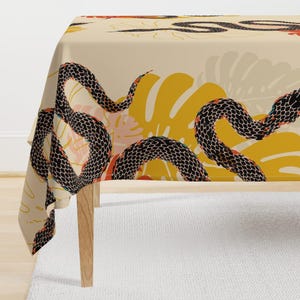 Tropical Snakes Tablecloth - Smooth Viper by freethebold - Large Scale Jungle Mustard Gold Cotton Sateen Tablecloth by Spoonflower