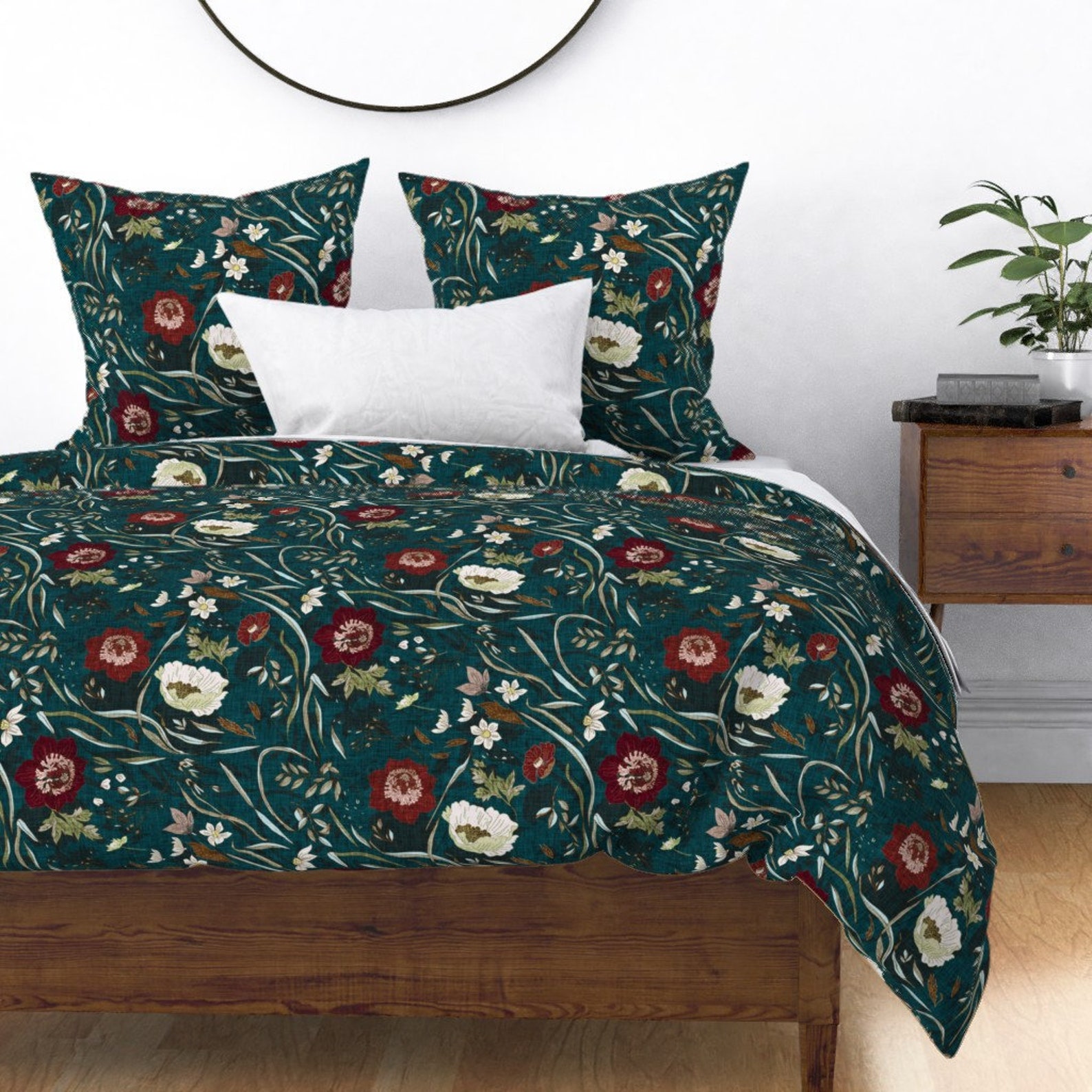 Dark Floral Duvet Cover Noir Floral teal Lrg by Etsy