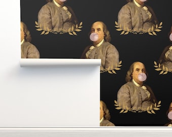 Ben Franklin Non-Pasted Wallpaper - Benji Chewing Gum by rebelmod - Vintage Funny Quirky Bubble Gum Wallpaper Double Roll by Spoonflower