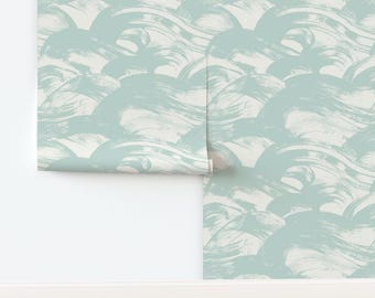 Abstract Waves Non-Pasted Wallpaper Coastal Minimal - Coastal Serene Wave by crystal_hayden_designs Wallpaper Double Roll by Spoonflower