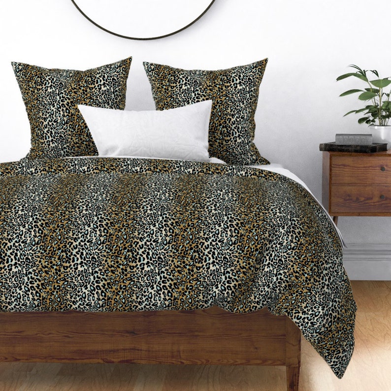 Animal Print Duvet Cover Leopard_camelaquablack by Etsy