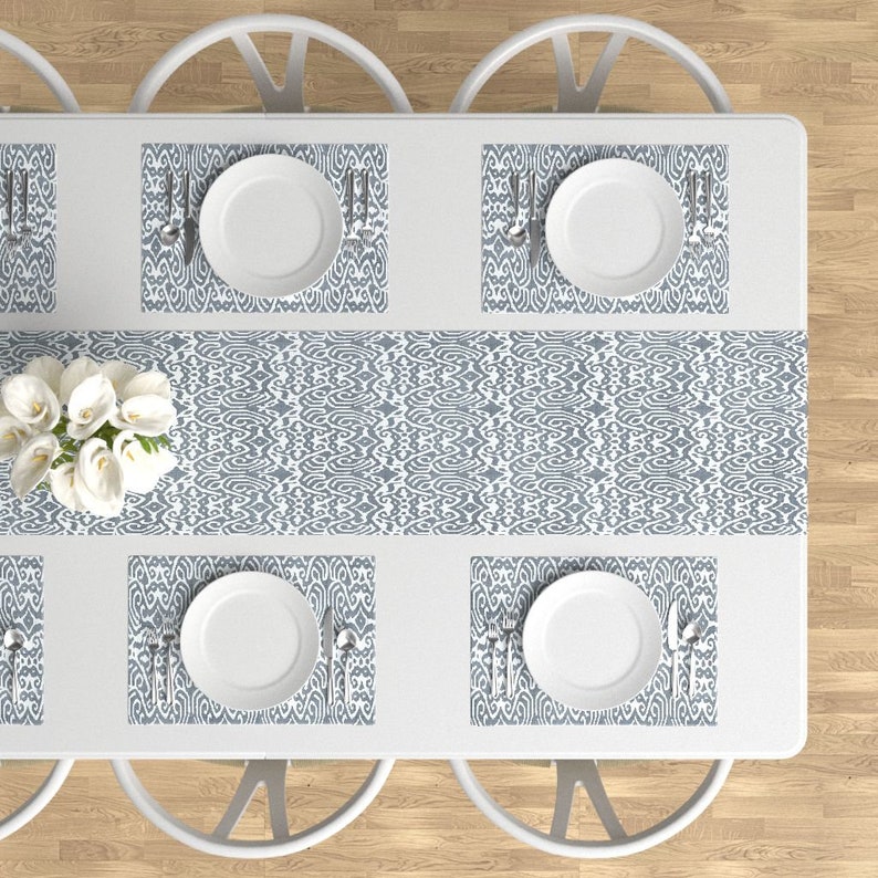 Set of 4 Gray Ikat Placemats - Charcoal Linen-look Ikat by ragan Neutral Boho Intricate Medallion Cloth Placemats by Spoonflower