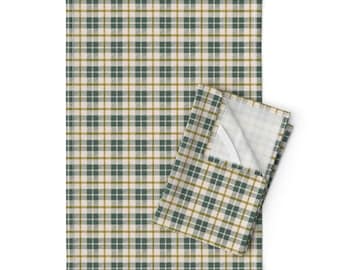 Hunter Green Plaid Tea Towels (Set of 2) - Hand Drawn Plaid by alib - Rustic Tartan Country Cabin Linen Cotton Tea Towels by Spoonflower