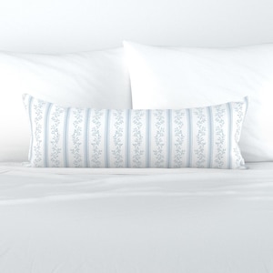 Cottage Stripe XL Lumbar Pillow - Libby Stripe Soft Blue by danika_herrick - Blue Preppy Extra Large Rectangle Lumbar Pillow by Spoonflower