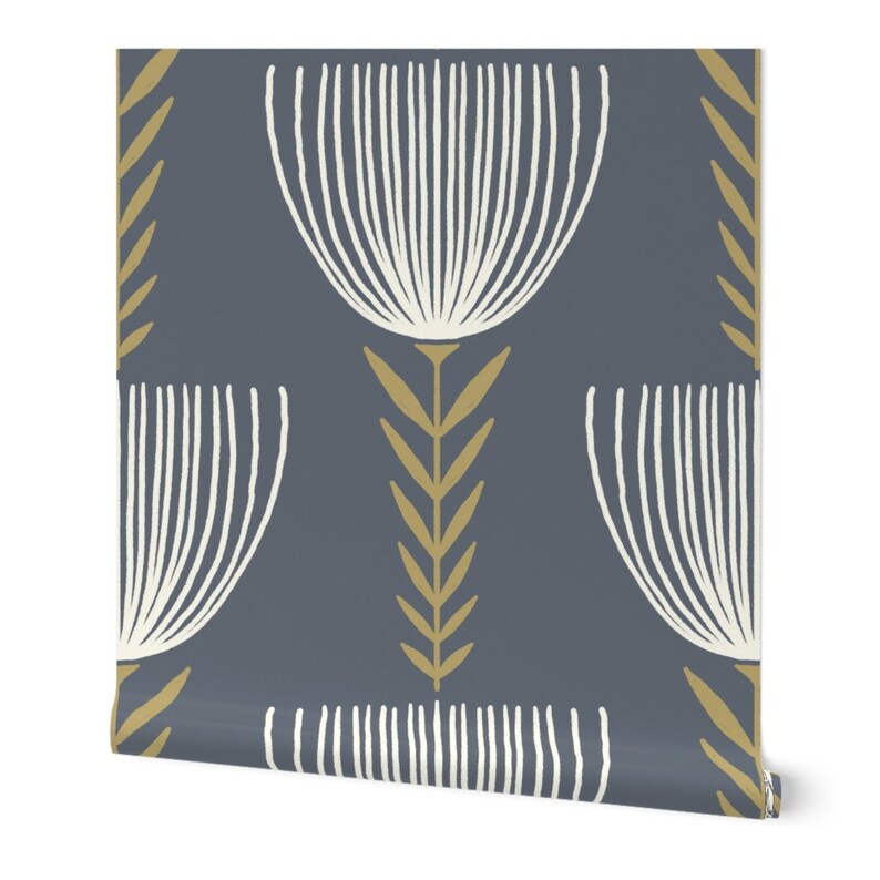 Retro Mod Floral Commercial Grade Wallpaper Flora Gray by Etsy