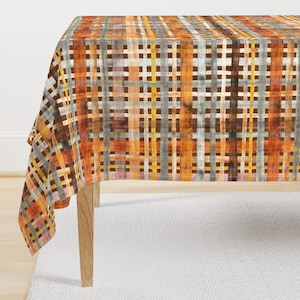 Earthy Browns Tablecloth - Rustic Farmhouse Check by micklyn - Medium Scale Autumn Fall Country Farm Cotton Sateen Tablecloth by Spoonflower