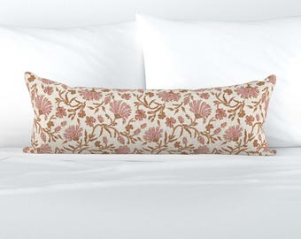 Muted Mauve Floral XL Lumbar Pillow - Feminine Linen Look Extra Large Rectangle Lumbar Pillow - Kalami Floral Mauve by holli_zollinger -
