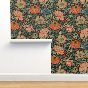 Maximalist Floral Non-Pasted Wallpaper - Le Jardin Art Nouveau by hnldesigns - Art Nouveau Wallpaper Double Roll by Spoonflower