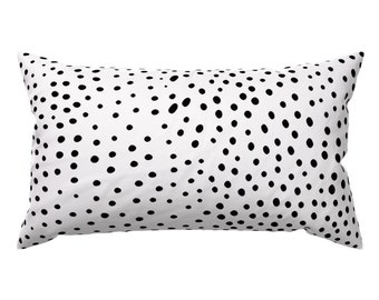 Black And White Accent Pillow - Tiny Black Dots by elisabeth_fredriksson - Spotted Black Dots  Rectangle Lumbar Throw Pillow by Spoonflower