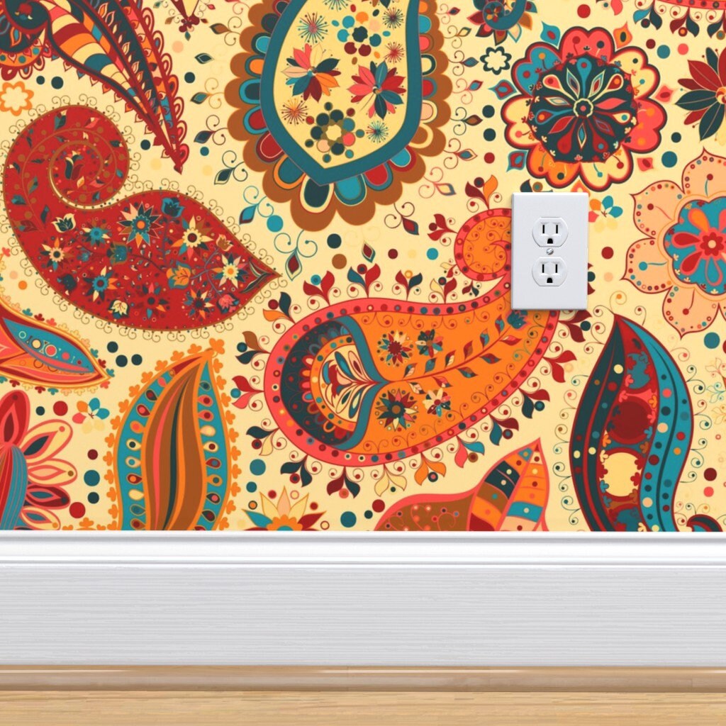 Red Floral Paisley Wallpaper Paisley Floral by Floramoon - Etsy