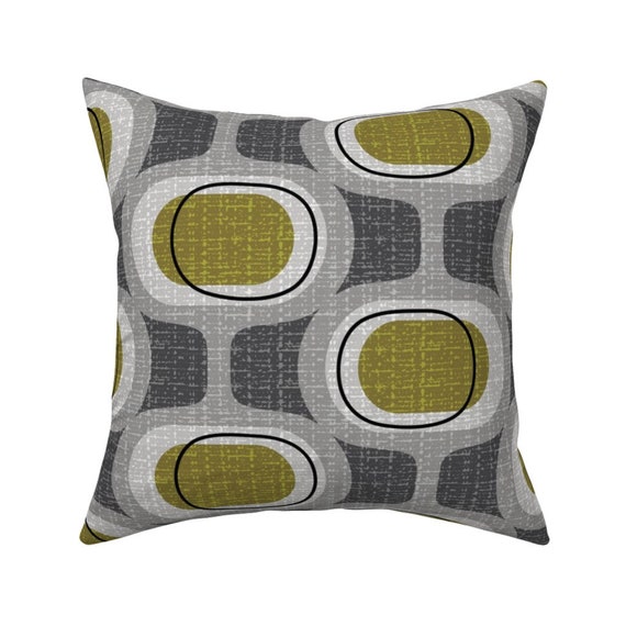Midcentury Mod Woven Look Mod Ogee Rectangle Lumbar Throw Pillow by Spoonflower Marigold Orbs by ottomanbrim Retro 1950s Accent Pillow