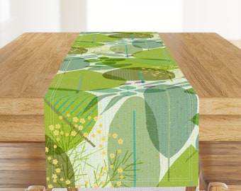 Mid Century Modern Table Runner - Retro Mod Herbs by friztin - Green Garden Retro Inspired Cotton Sateen Table Runner by Spoonflower