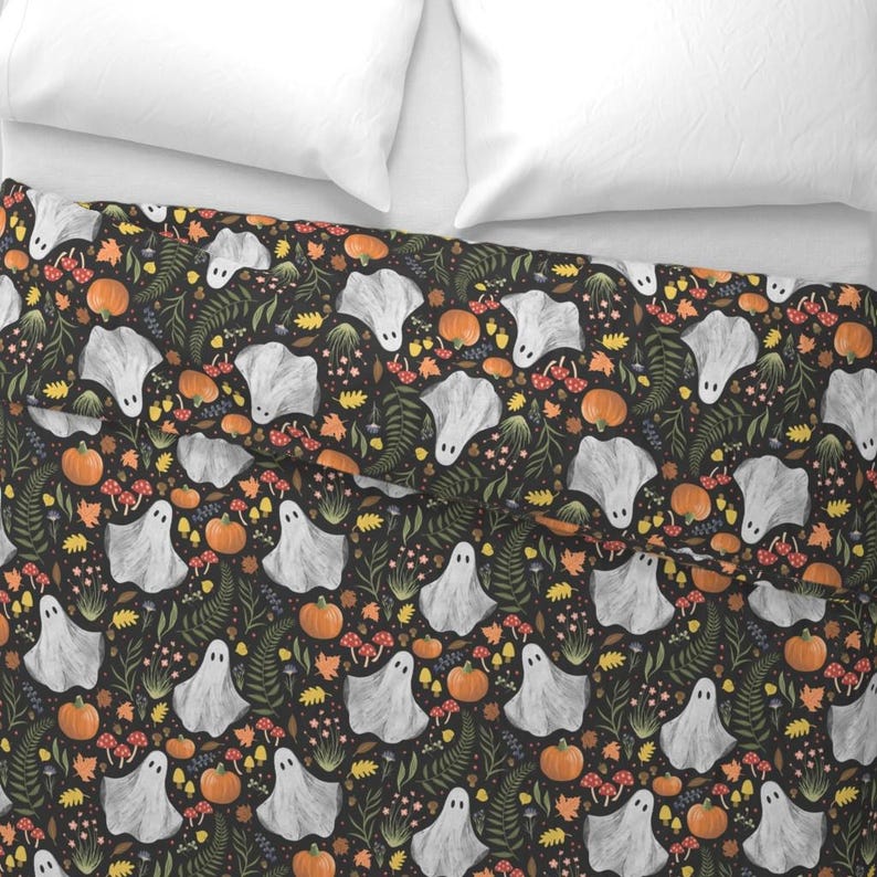 Cottagecore Ghosts Bedding - Woodland Autumn by 3rittanylane - Woodland Whimsical Cotton Sateen Duvet Cover OR Pillow Shams by Spoonflower image 4