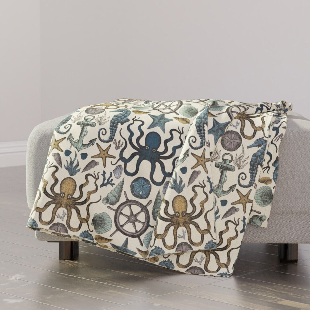 Vintage Nautical Throw Blanket Sea Ya Later by Diseminger Blue and