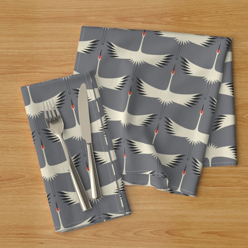 Whooping Crane Dinner Napkins - Whooping Crane Set of 2 Smoke by katerhees Endangered Species Cloth Napkins by Spoonflower