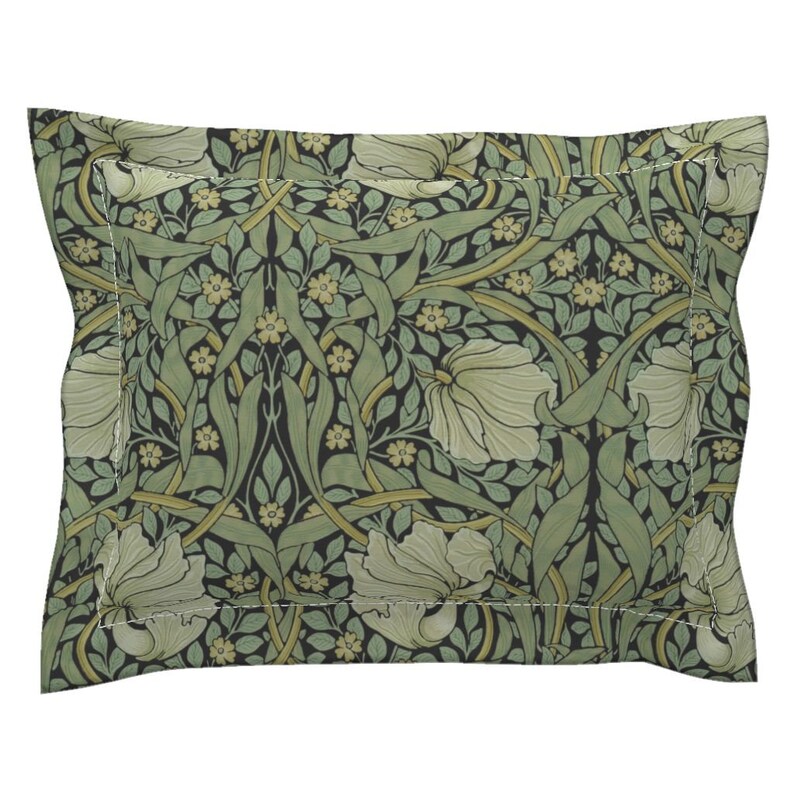 Pimpernel Original On Black by peacoquettedesigns Floral Pillow Sham Vintage Cotton Sateen Flanged Pillow Sham by Spoonflower