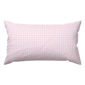 Pastel Pink Gingham Lumbar Pillow - Small Checks Baby Pink Feminine Plaid Rectangle Accent Throw Pillow - Baby Pink Gingham by weavingmajor
