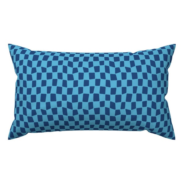 Bold Blue Check Accent Pillow - Funky Checkered Blue  by dandymark - Colorful Fun Funky Groovy Rectangle Lumbar Throw Pillow by Spoonflower
