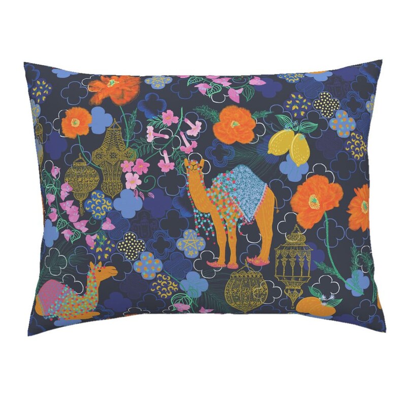 by helenpdesigns Marrakesh Inspired Cotton Sateen Pillow Sham Bedding by Spoonflower Marrakesh navy Colorful Morocco Pillow Sham