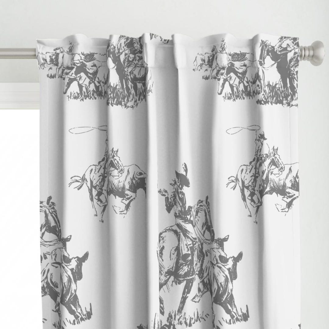 Panel Cowboy Western Curtain Panel - Cowboy Cowgirl Cattle Ranch Rodeo Rustic Roping ...
