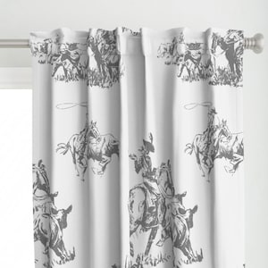 Western Curtain Panel - Cowboy Toile by hansonhomesolutions - Cowboy Cowgirl Cattle Ranch Rodeo Rustic Custom Curtain Panel by Spoonflower