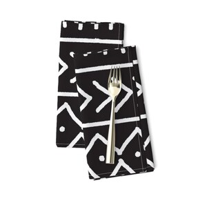 African Inspired Dinner Napkins (Set of 2) - Mudcloth Black by curious_nook - Black And White Monochrome Cloth Napkins by Spoonflower