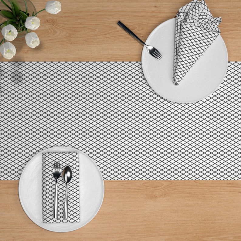 Geometric Table Runner Grid Minimal Diamond Black And White Simple Cotton Sateen Table Runner by Spoonflower Diamond by pattern-method