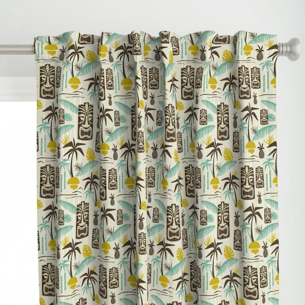 Tiki Curtain Panel - Island Tiki by heatherdutton - Tropical Vintage Style Midcentury Modern Retro Beach Custom Curtain Panel by Spoonflower