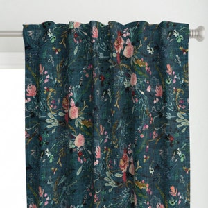 Bohemian Floral Curtain Panel - Fable Floral Teal Jumbo by nouveau_bohemian - Boho Botanical Feminine Custom Curtain Panel by Spoonflower