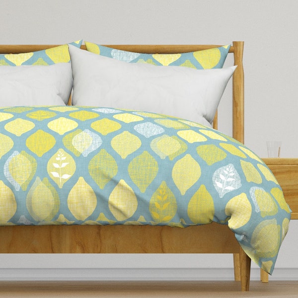 Mid Century Lemons Bedding - Amalfi Lemon by spellstone - Fruit Trees Citrus Summer Cotton Sateen Duvet Cover OR Pillow Shams by Spoonflower