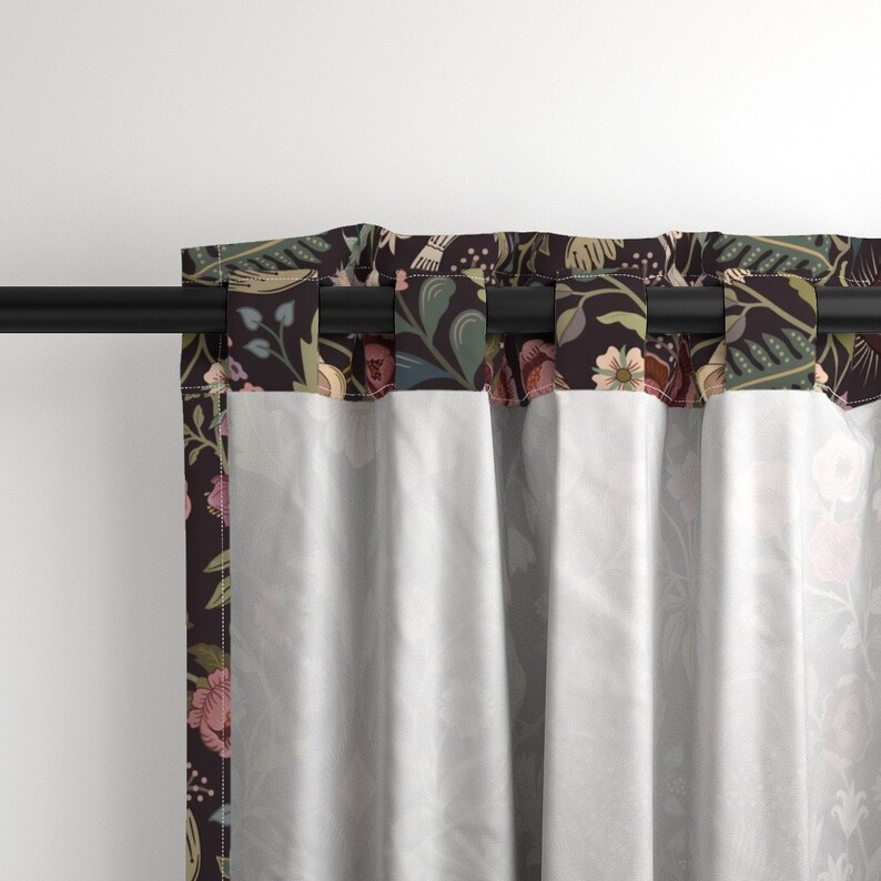 Traditional Floral Curtain Panel Lively Garden by misentangledvision Folk Art Birds Victorian Custom Curtain Panel by Spoonflower image 4