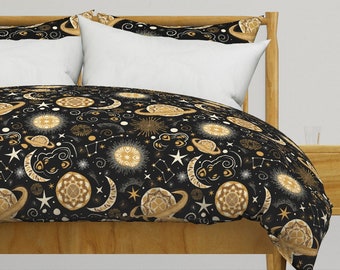 Bohemian Celestial Bedding - Galaxy Mandala by winkeltriple - Astronomy Astrology Cotton Sateen Duvet Cover OR Pillow Shams by Spoonflower