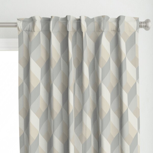 Neutral Chevron Curtain Panel - Geometric Brick by deborahrichmond - Cubes Taupe Tan Gray Earth Tones Custom Curtain Panel by Spoonflower