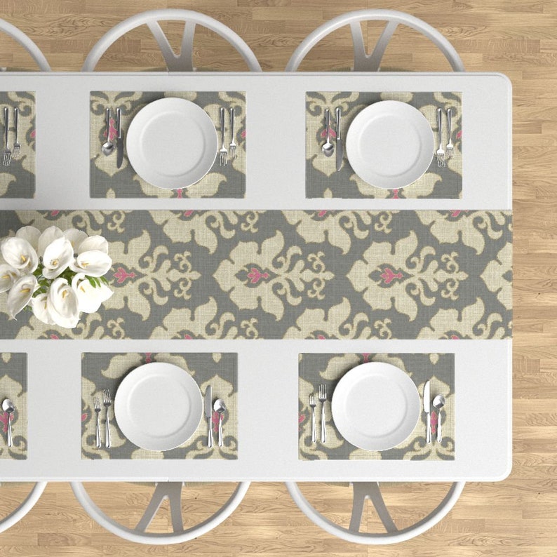 Ikat Frame Tweed Look By Littlerhodydesign Damask Placemats Neutral Ikat Linen Look Cloth Placemats By Spoonflower Set Of 4 Kitchen Dining Linens Efp Osteology Org