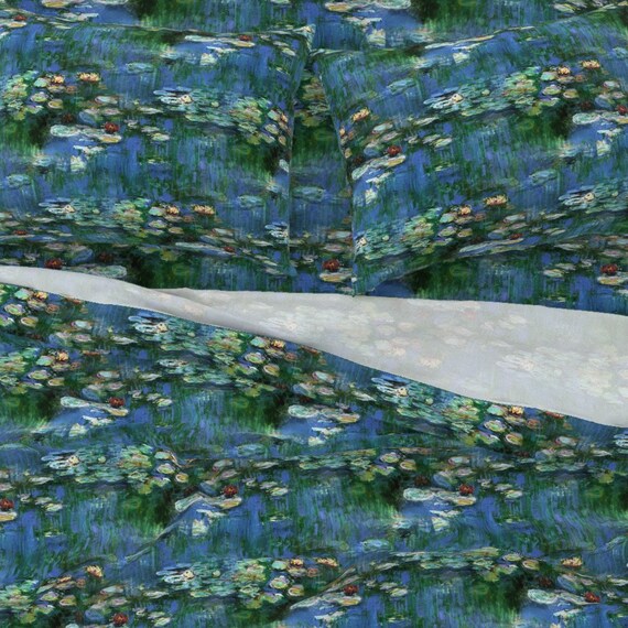 Flowers Monet Waterlilies Blue Throw Pillow Cover w Optional Insert by Roostery