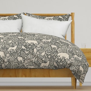 Woodland Creatures Bedding - Forest Night by writtenbykristen - Dark Charcoal Cotton Sateen Duvet Cover OR Pillow Shams by Spoonflower