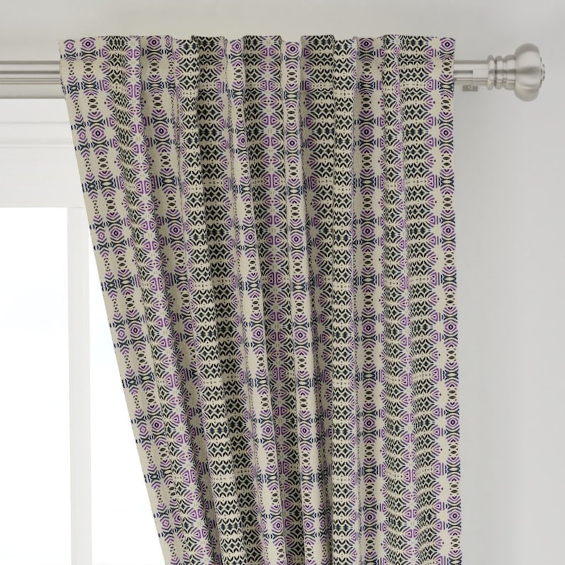 Geometric Custom Curtain Panel by Spoonflower Talavera Bw And Plum by wren/_leyland Abstract Curtain Panel