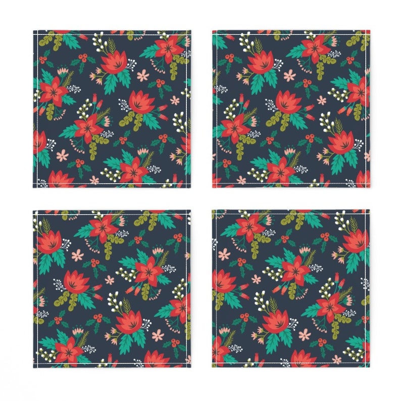 Christmas Cocktail Napkins set of 4 Vintage Holiday Etsy