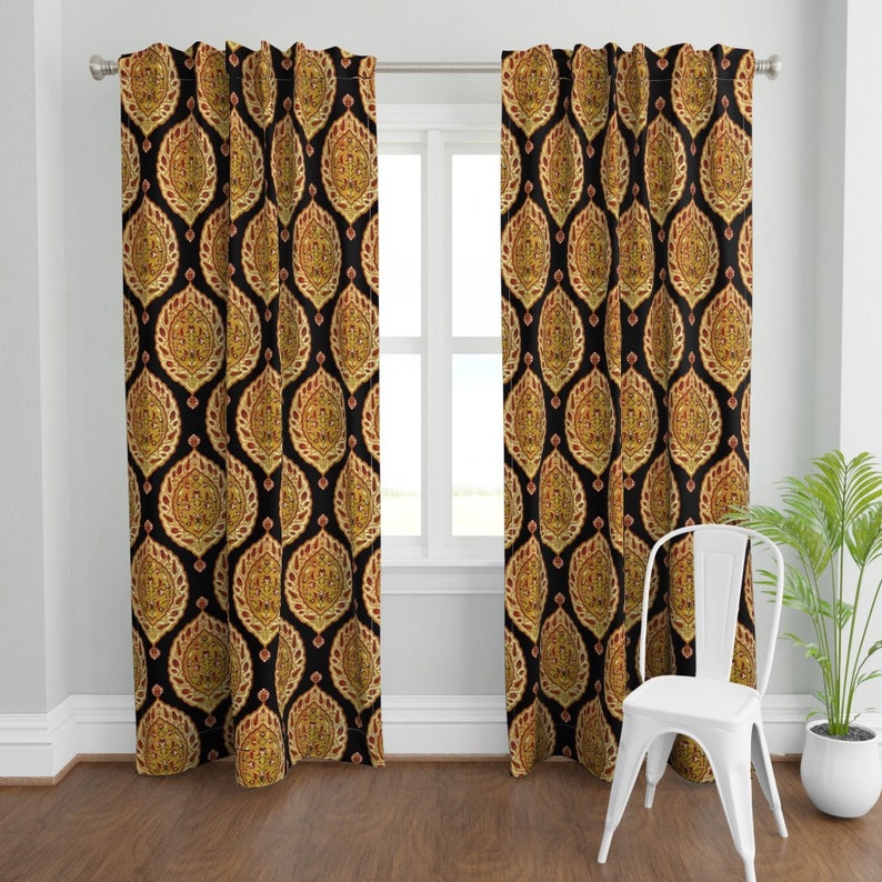 Black Damask Curtain Panel Turkish Delight by Etsy