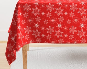 Christmas Tablecloth - Large Snowflakes by swon_design - Snowflakes Winter Snowy Holiday Red White Cotton Sateen Tablecloth by Spoonflower